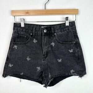 Khaki + Blue Black High Waisted Denim Butterfly Shorts 3/26